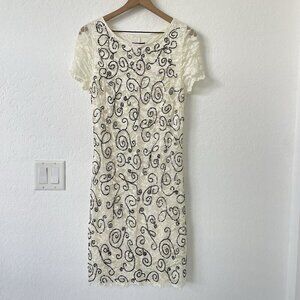 Alexia Admor Womens Y2K 90s Cocktail Dress Size L Ivory Fairy Whimsi Beaded Lace